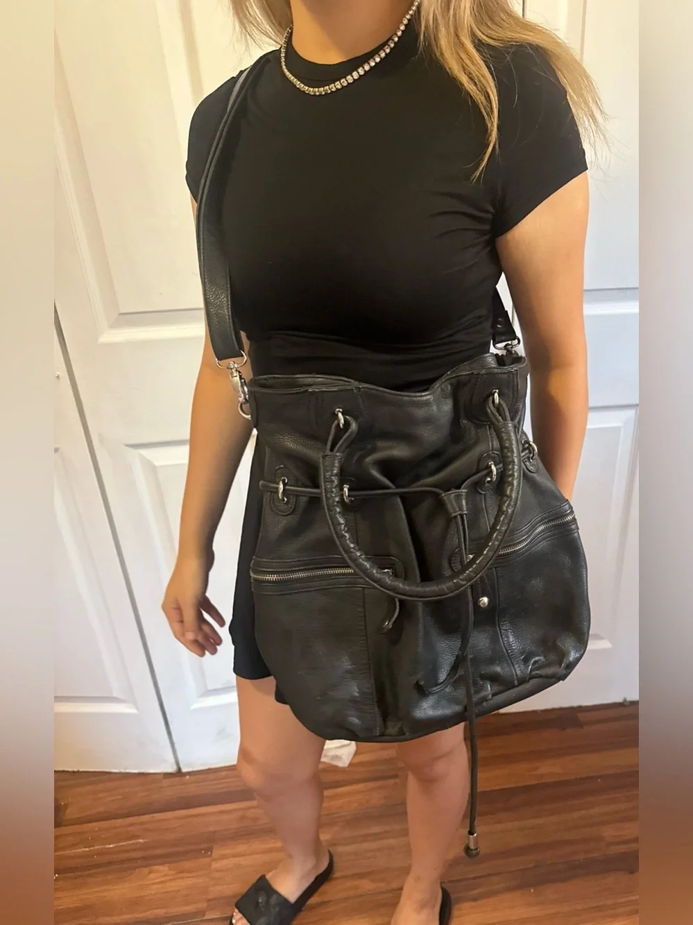 Hype Black leather bucket purse
